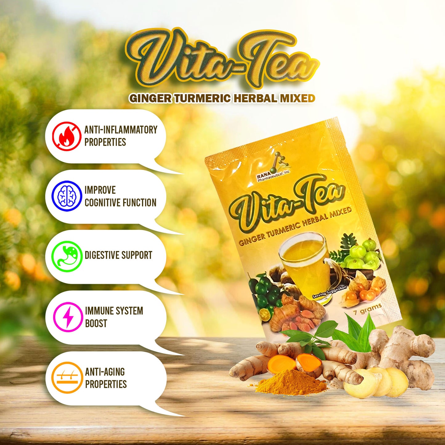 Vita-Tea Ginger Turmeric Herbal Mixed 7 Sachet