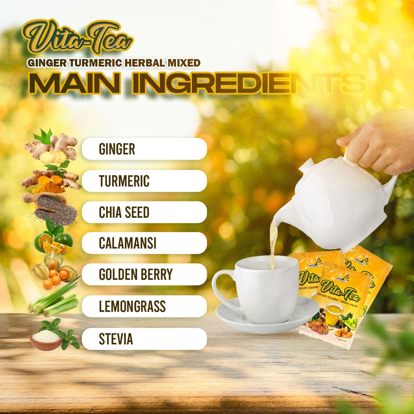 Vita-Tea Ginger Turmeric Herbal Mixed 7 Sachet