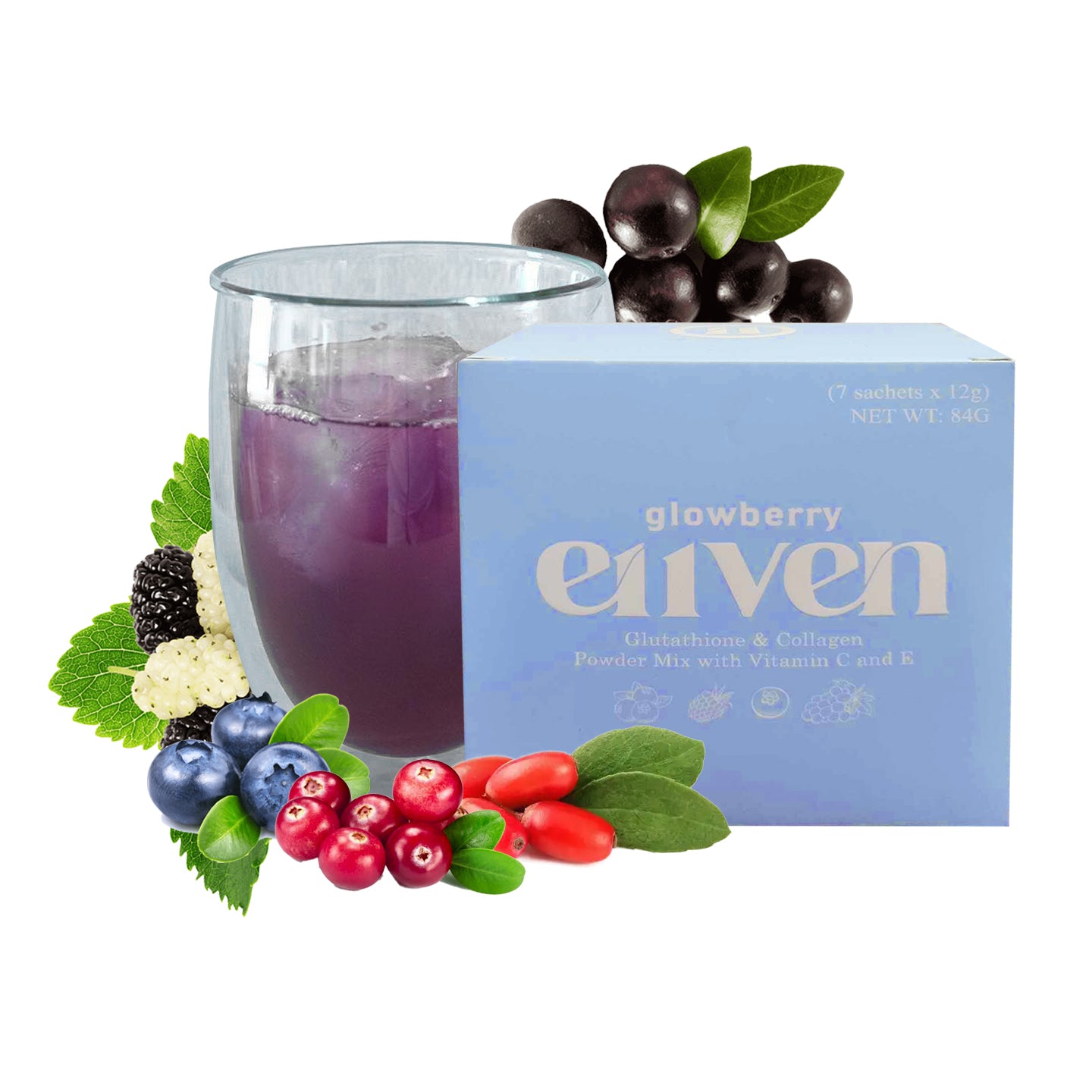 E11VEN Glowberry Collagen and Glutathione Drink 7 Sachets